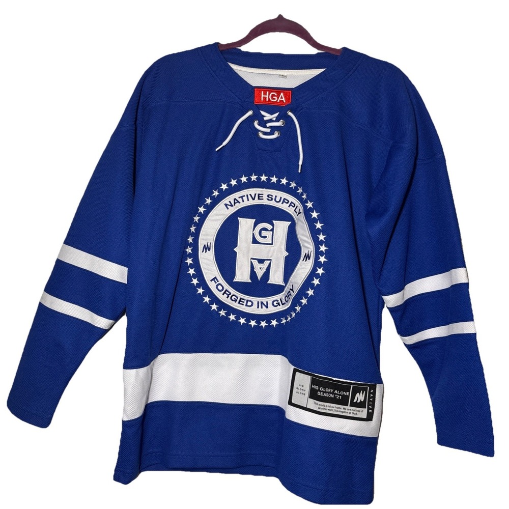 Native Supply Hockey Jersey Men's Blue Excellent HGA Forged In Glory Small